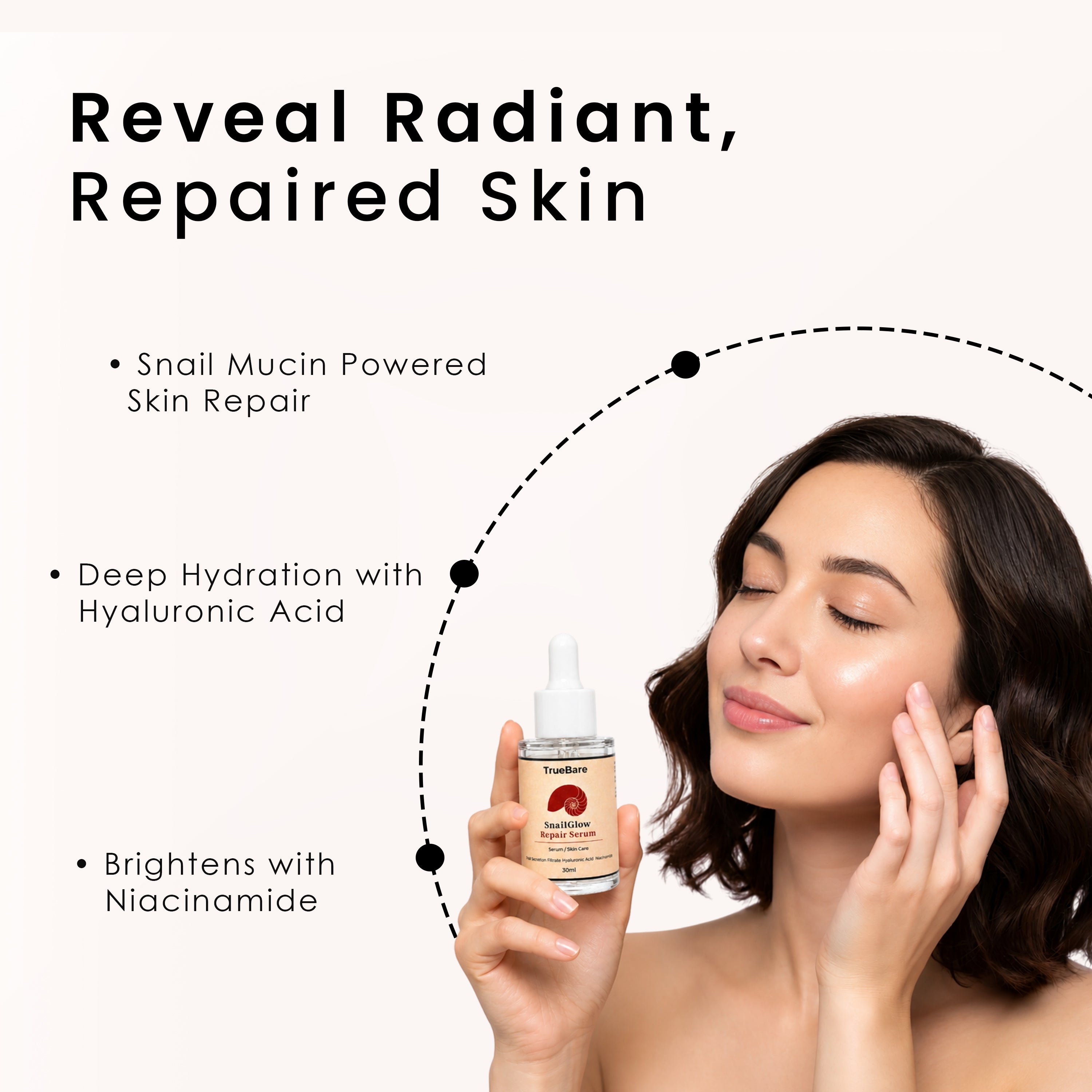 TrueBare SnailGlow Repair Serum – Snail Mucin Serum with Niacinamide & Hyaluronic Acid for Deep Hydration & Skin Repair
