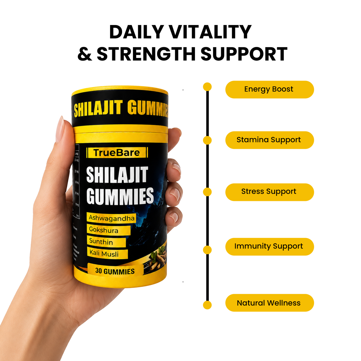 TrueBare Shilajit Gummies – Energy, Immunity & Vitality Support with Ashwagandha for Men’s Wellness