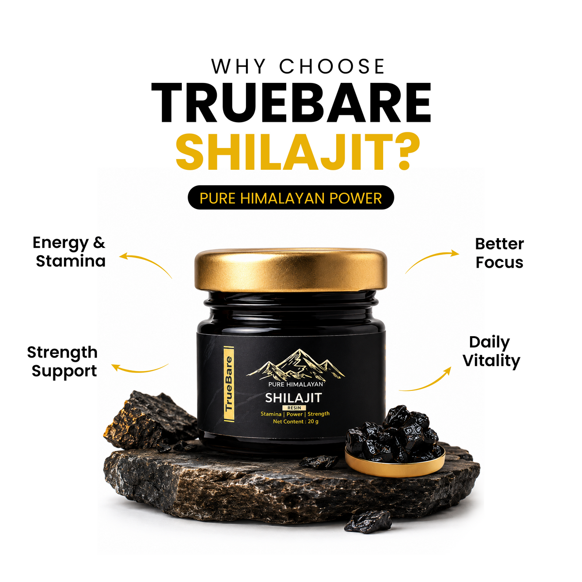 TrueBare Shilajit Resin for Men – Pure Shilajit Resin for Energy, Immunity, Stamina & Male Vitality Support