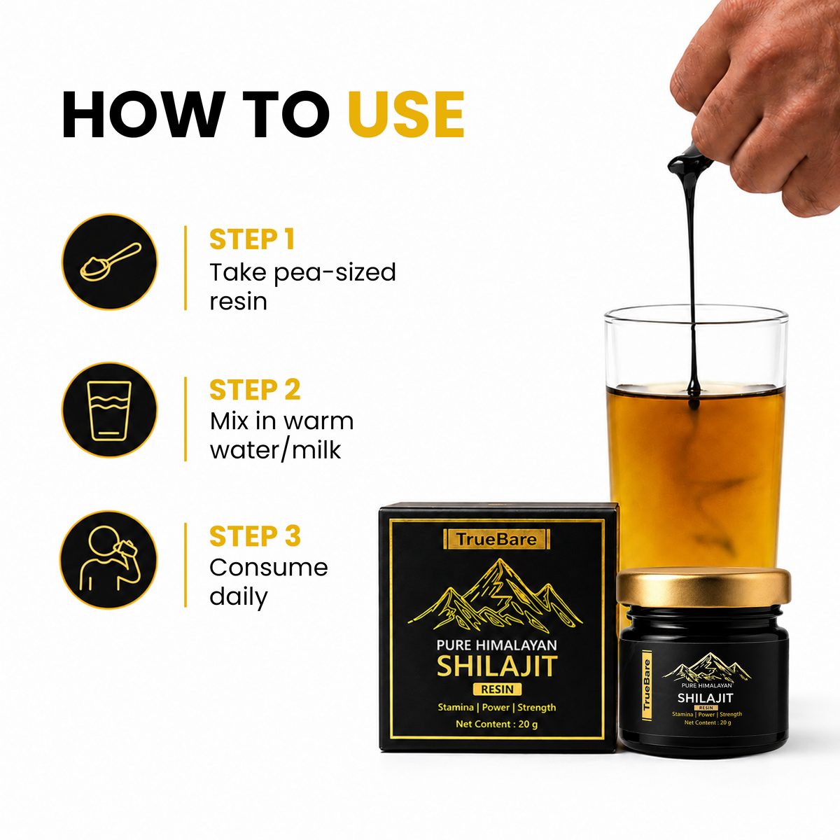TrueBare Shilajit Resin for Men – Pure Shilajit Resin for Energy, Immunity, Stamina & Male Vitality Support
