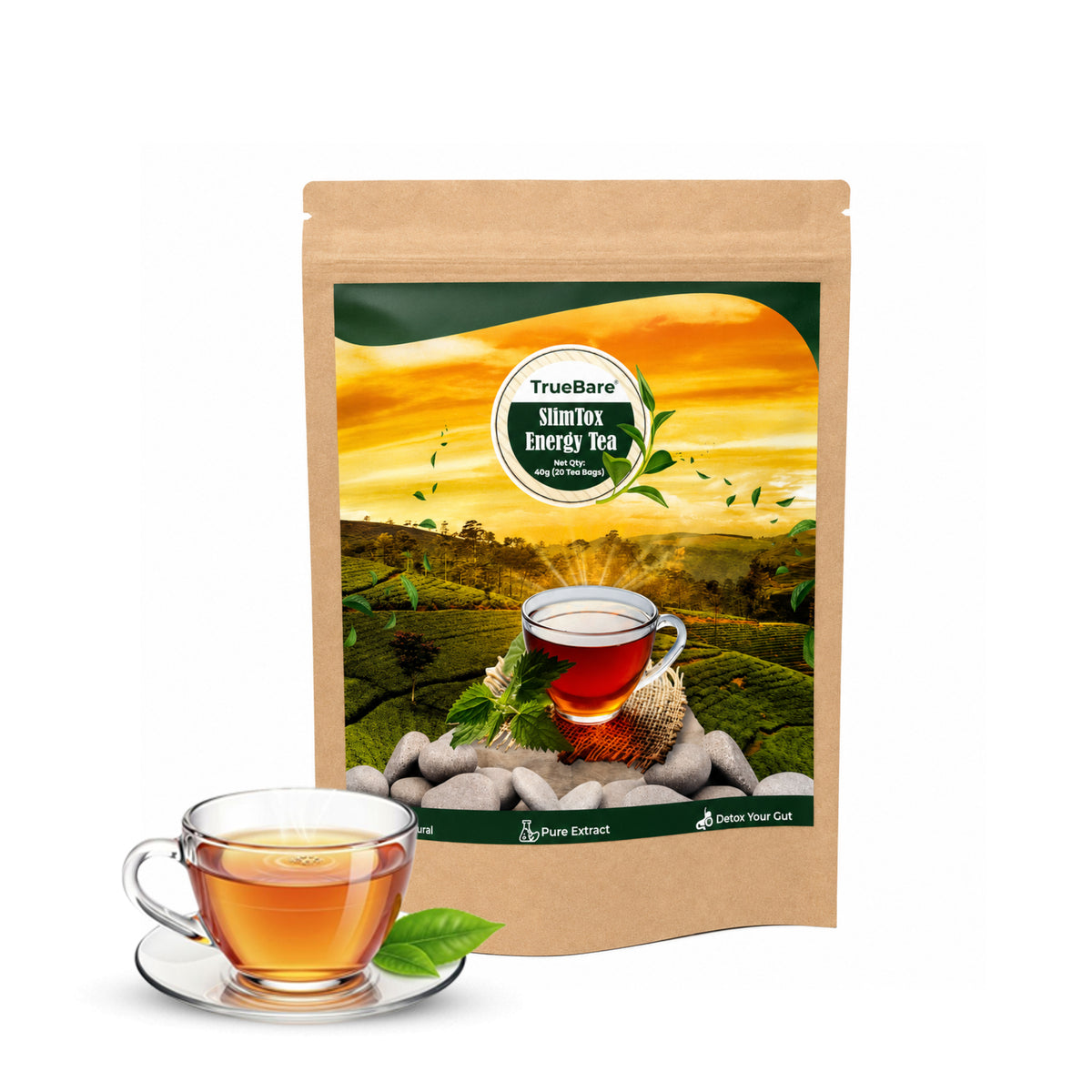 TrueBare Herbal Tea for Weight Loss & Energy Tea – Herbal Green Tea with Mint for Metabolism, Digestion & Natural Vitality