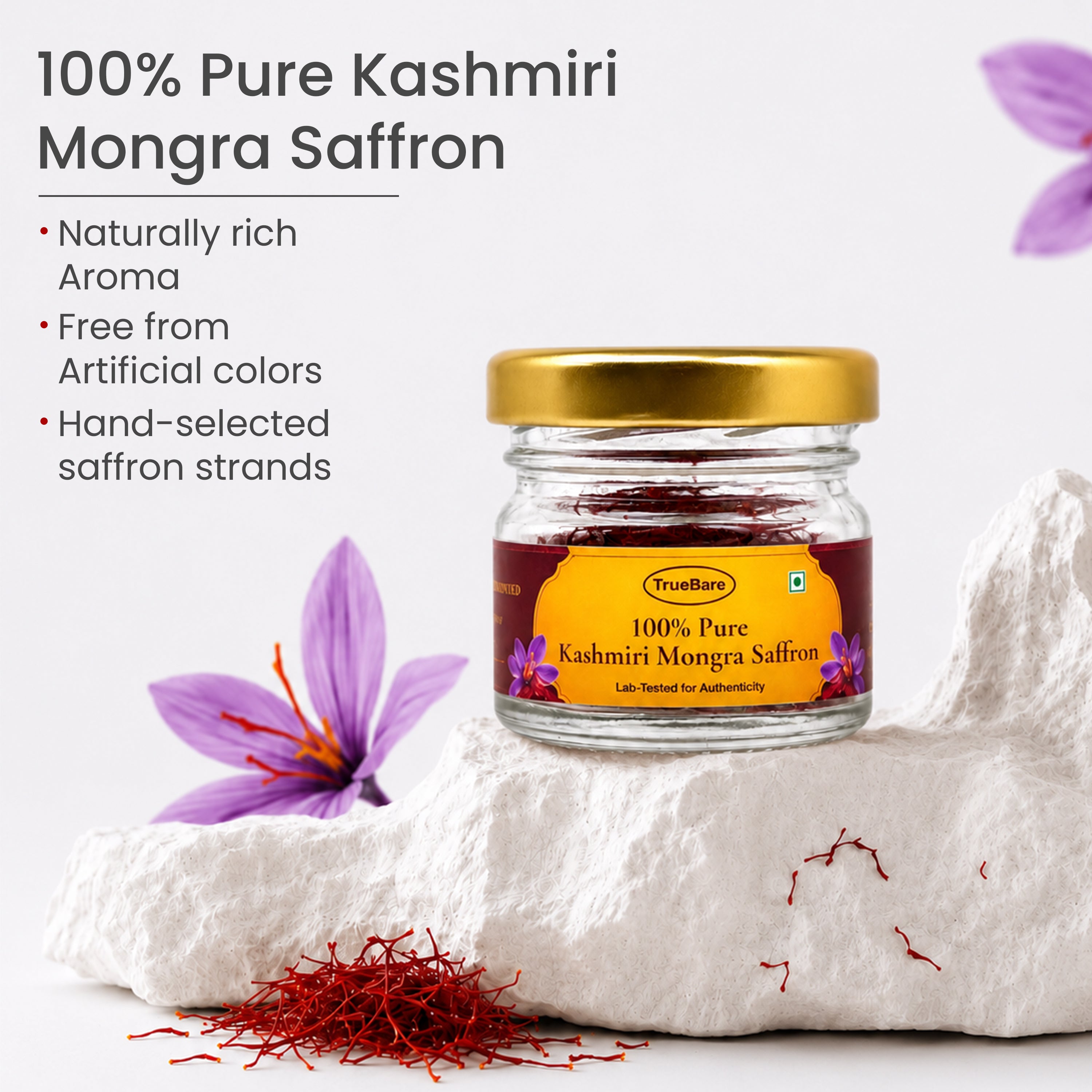 TrueBare Kashmiri Mongra Saffron – Pure Kashmiri Kesar for Glow, Natural Wellness & Daily Health