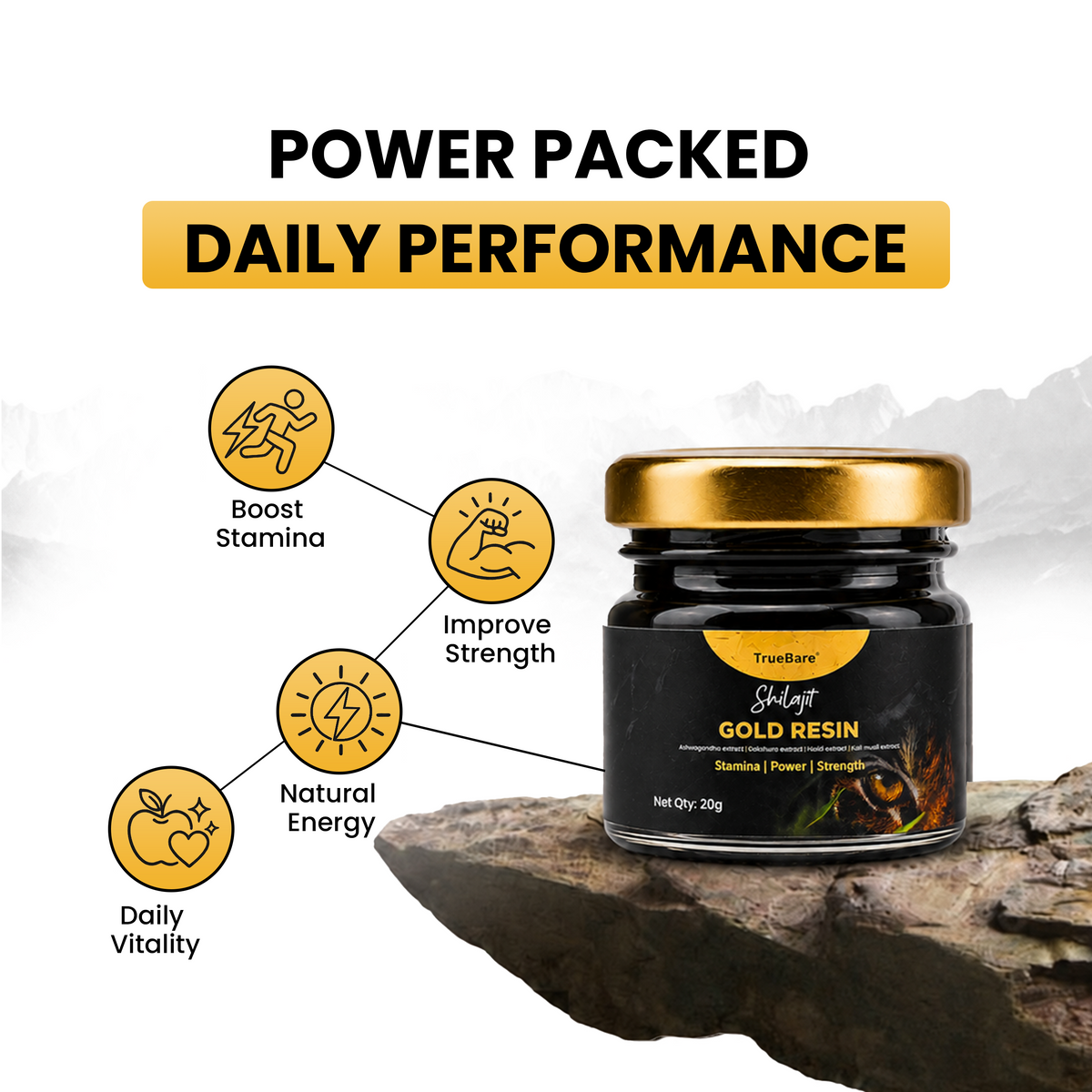 TrueBare Shilajit Gold Resin – Energy, Vitality, Stamina & Men’s Wellness Support