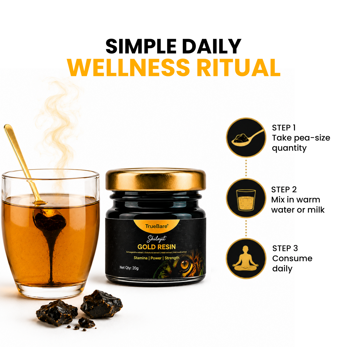 TrueBare Shilajit Gold Resin – Energy, Vitality, Stamina & Men’s Wellness Support