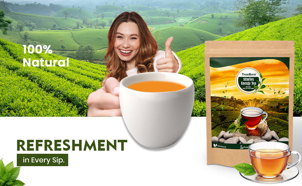 TrueBare Herbal Tea for Weight Loss & Energy Tea – Herbal Green Tea with Mint for Metabolism, Digestion & Natural Vitality