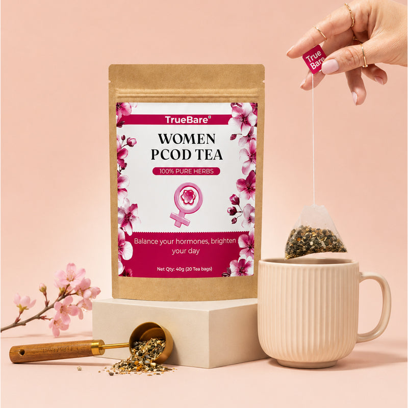 TrueBare PCOD Tea – Hormone Balancing Wellness Tea for Women’s Health, Relaxation & Caffeine-Free Daily Support