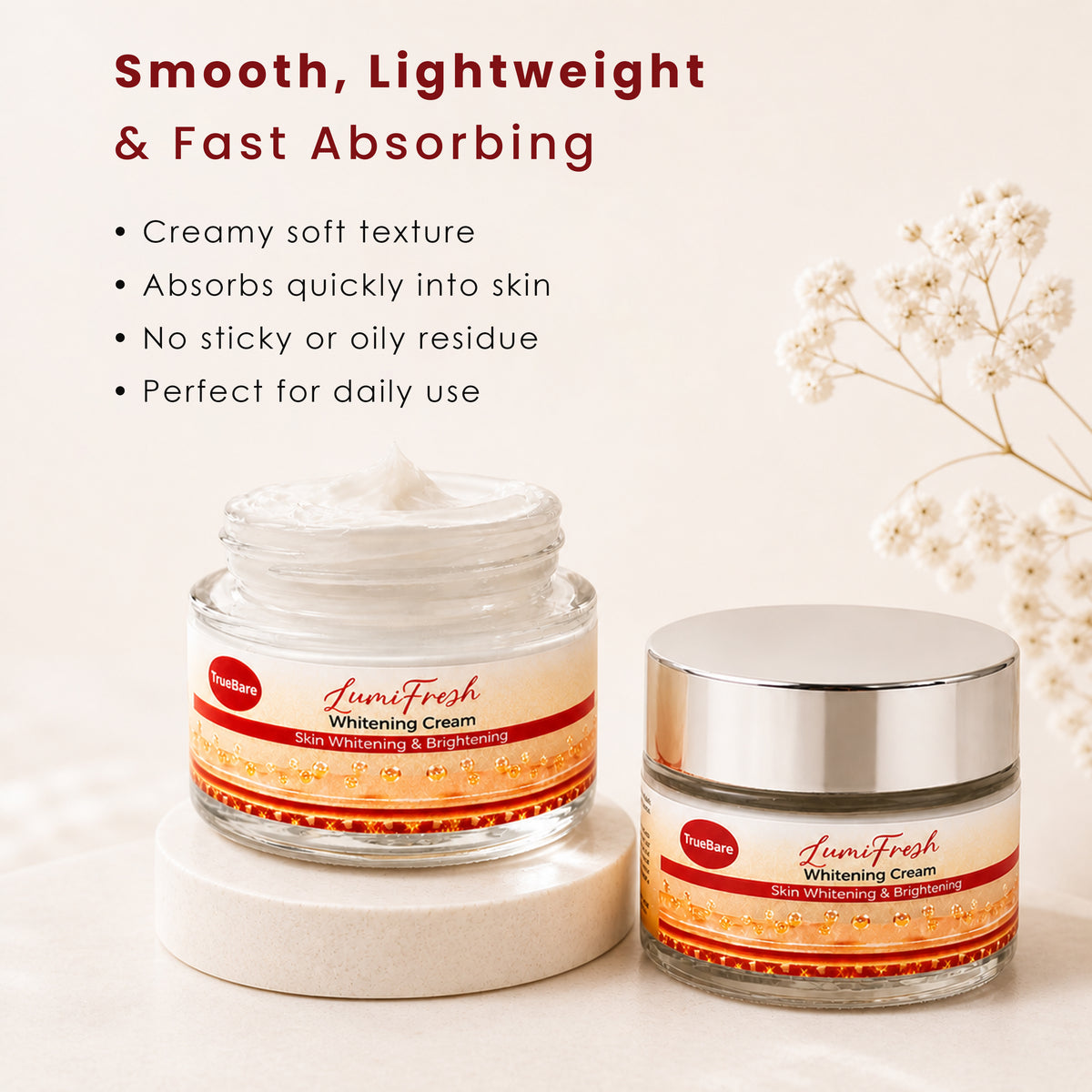 TrueBare LumiBright Whitening Cream – Skin Whitening Cream for Even Tone & Bright Radiant Skin