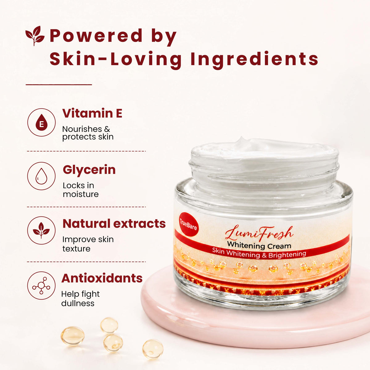 TrueBare LumiBright Whitening Cream – Skin Whitening Cream for Even Tone & Bright Radiant Skin